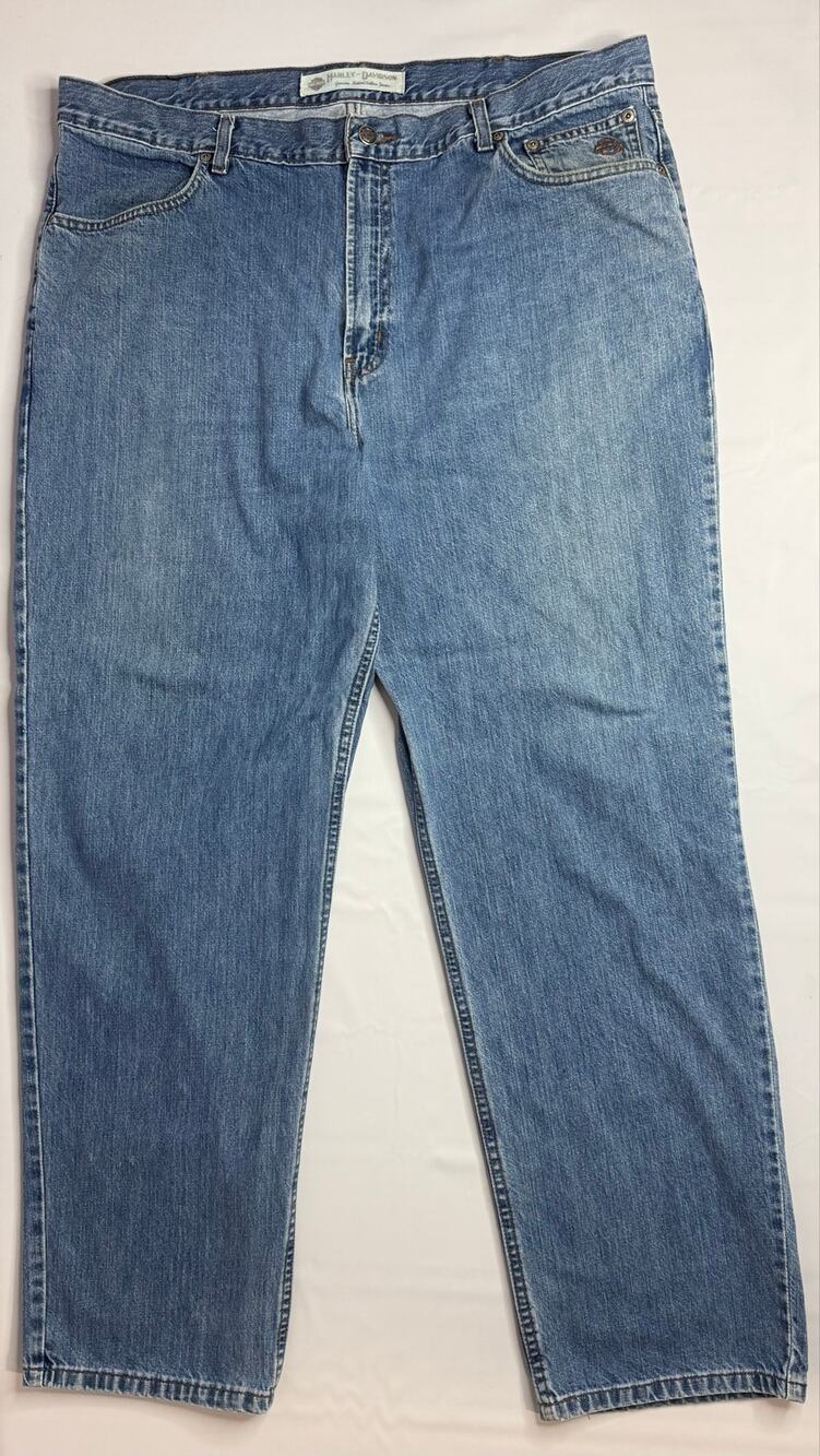 Harley Davidson Jeans Mens 42x32 Blue Denim Straight Traditional Biker Logo